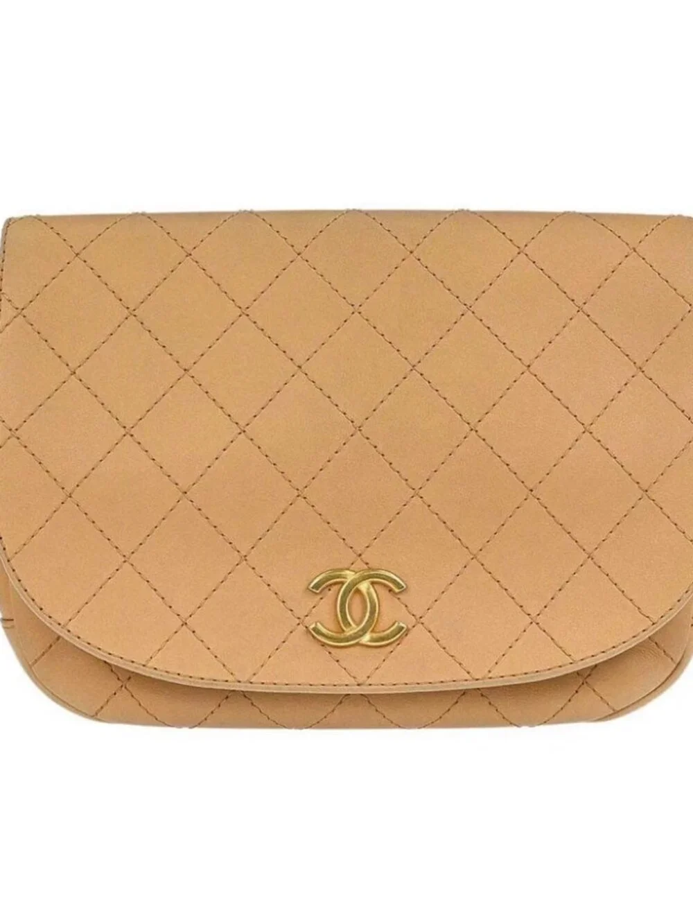 Chanel Beige Calfskin Saddle Double Flap Messenger Shoulder Bag